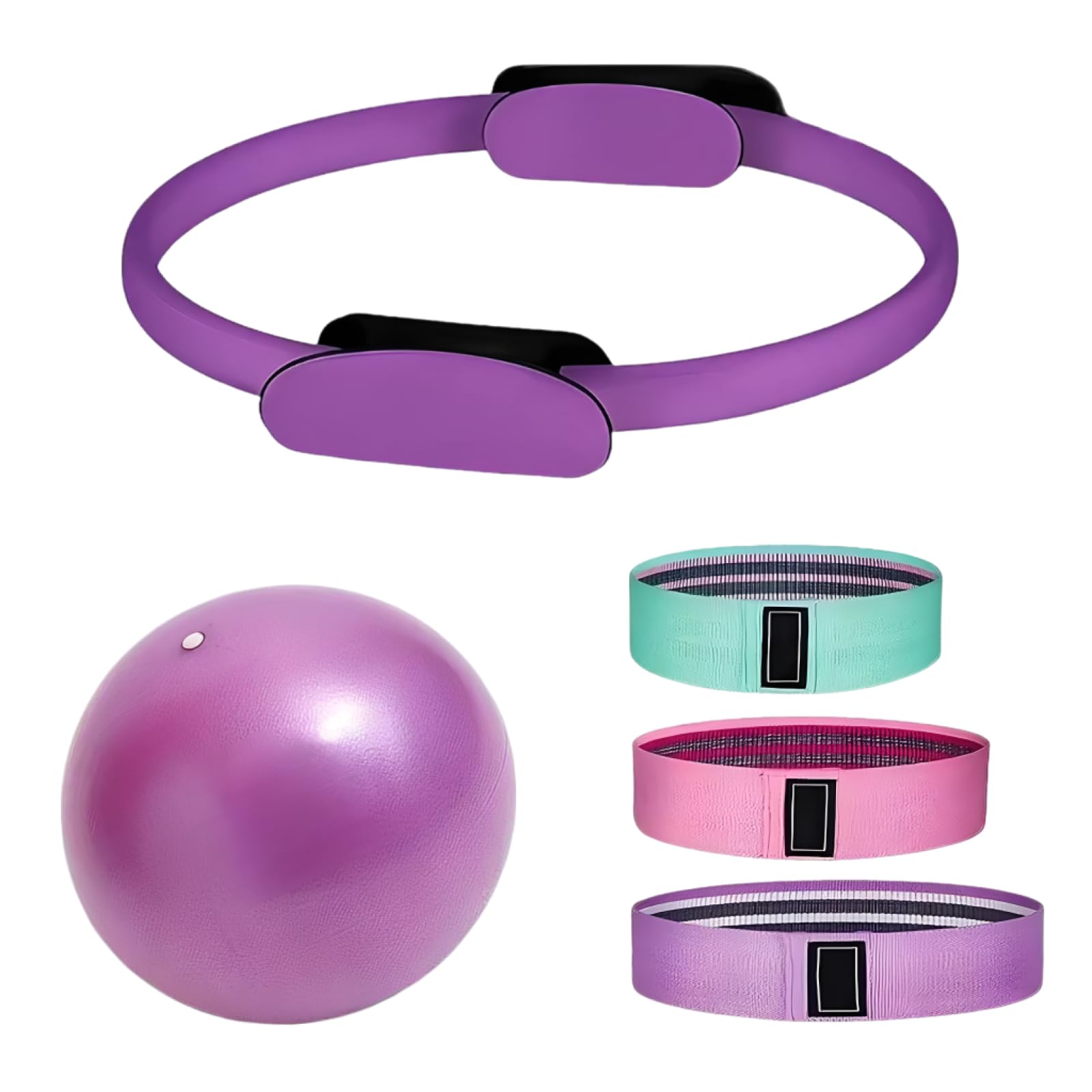 Generisch 5 STK. Pilates Loop und Ball Set, mit Pilates Loop 15 in / 38 cm, Pilates Ball und 3 Widerstandsbändern, Home Workouts Kit für zu Hause, mit Übungsanleitung und Geschenkbox