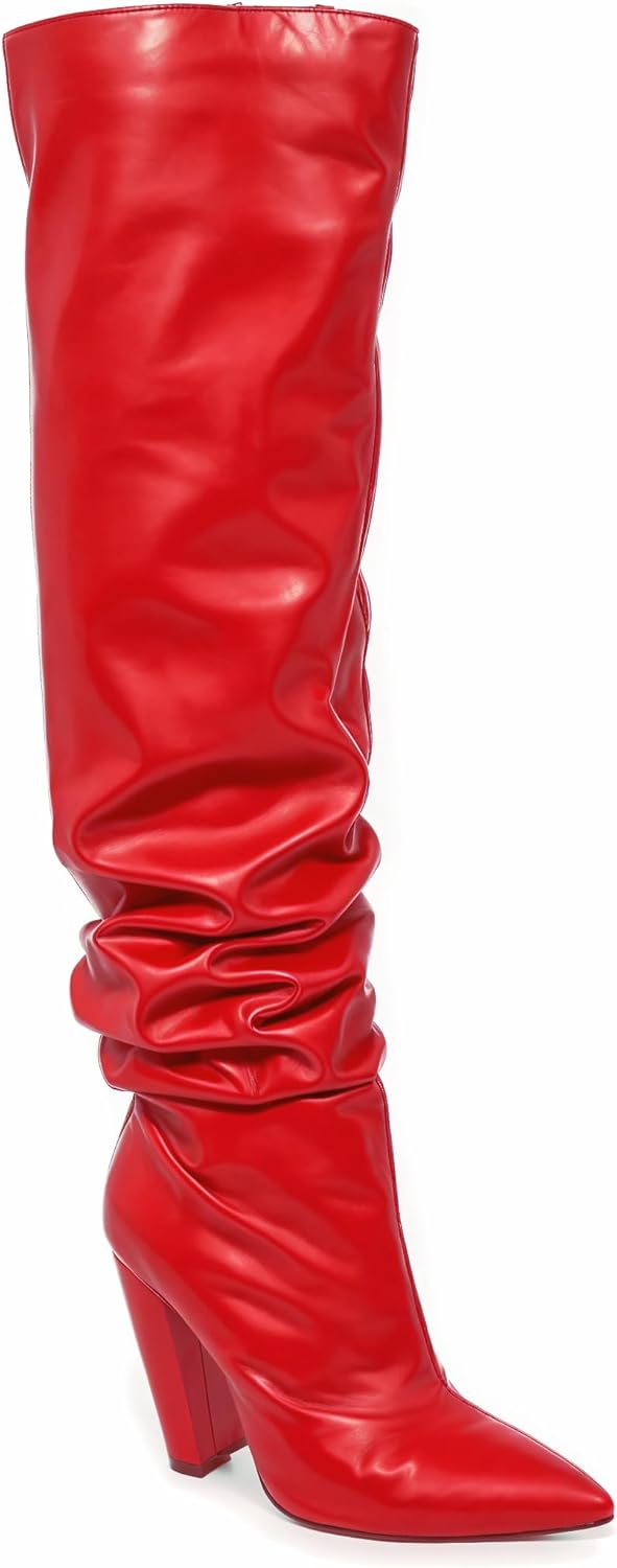 Liliana Women Wedge High Heel Over Knee Boots Nano-2 Red 8.5