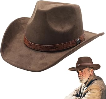 Mens Cowboy Hat, Classic Brown Cowboy Hat for Men, Durable Stetson Style Design, Lightweight Cowboy Hat Leather Construction, Comfort Fit for Western Wear