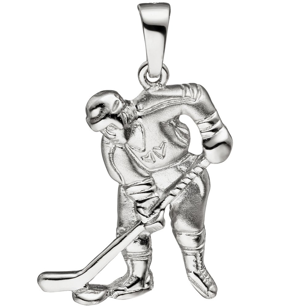 Anhänger Eishockey Spieler mit Puck aus 925 Silber matt-glänzend Herren Unisex