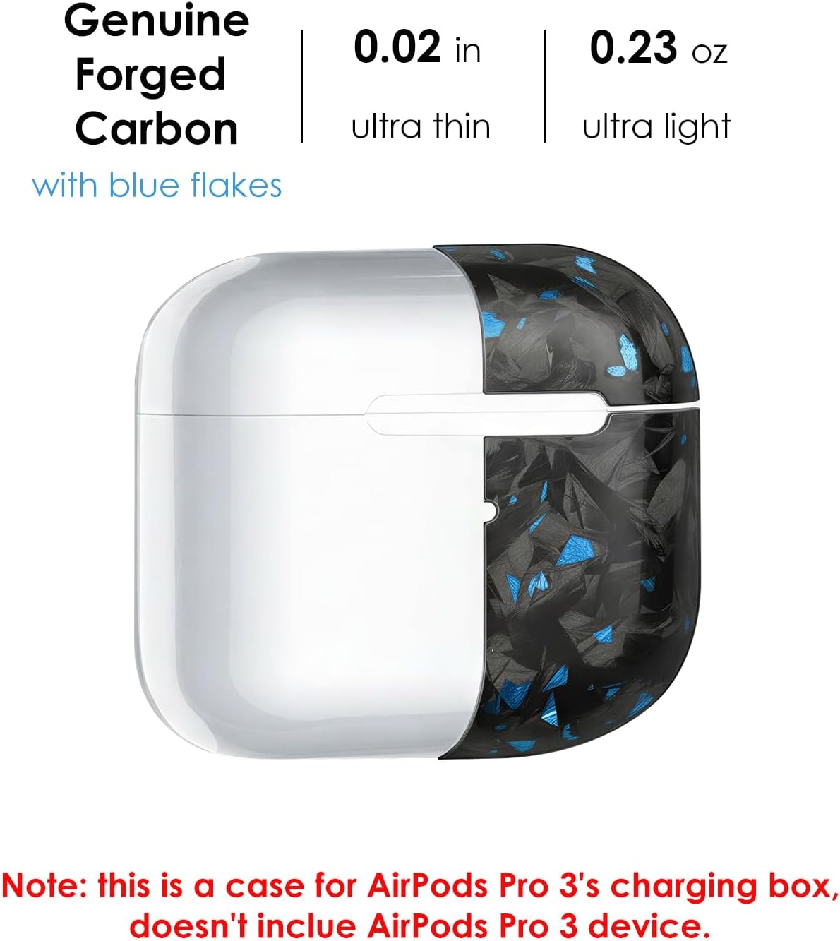 Real Forged Carbon Fiber Case for AirPods Pro 3 (2025 Release) - Ultra-Thin & Lightweight Hard Shell Protective Cover - Supports MagSafe/Wireless Charging - Glossy Black/Blue