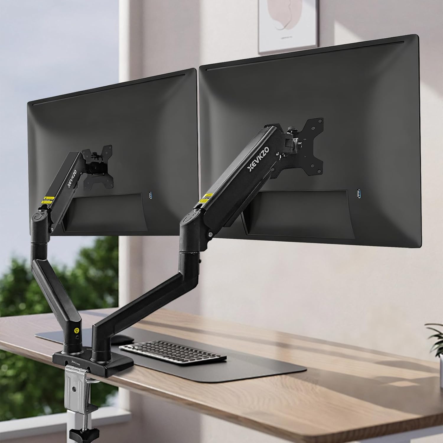 Dual Monitor Arms, Gas Spring Monitor Arms for 2 Monitors up to 34" Curved/Flat, 22lbs per Arm, VESA Mount 75x75 100x100mm, C-Clamp & Grommet Base, Adjustable Tilt/Swivel/Rotation