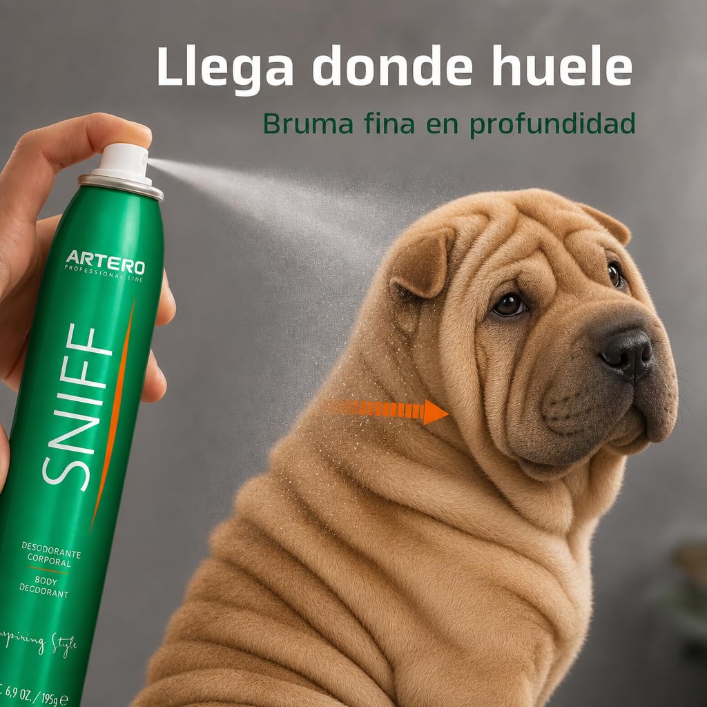 ARTERO Sniff Desodorante para Perros 300ml - Elimina Mal Olor Instantáneamente, Spray Corporal de Larga Duración, Apto Cachorros y Adultos, Vegano, Sin Parabenos