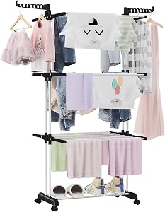 (TM) Clothes Drying Rack, 4 Tier Folding Laundry Dry Rack, Clothing Rack Clothing with Wheels for Indoor Outdoor, Oversize Garment Dryer Stand for Towels, Clothes, Shoes