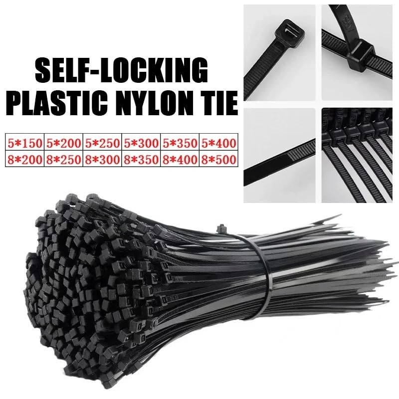 Fascetta stringicavo autobloccante in plastica e nylon, con anello di fissaggio nero, con grande cerniera (8 x 300 mm)