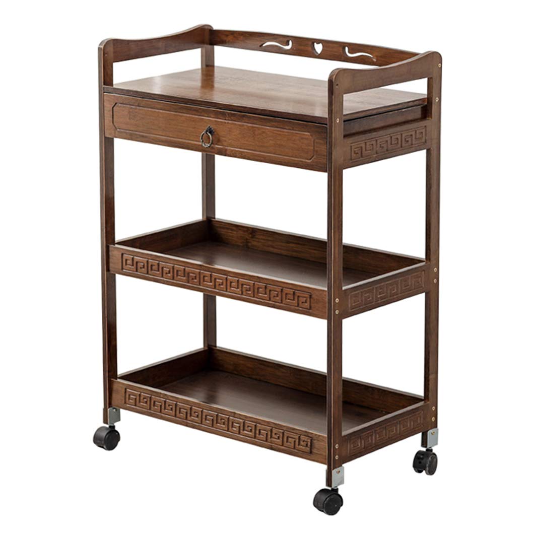 SYTH Camarera para Bebidas,Carro de Servicio 3 Estantes, Trolley de Cocina de Bambú,con Ruedas Carrito de Comedor para Comida para Cocina Organizado