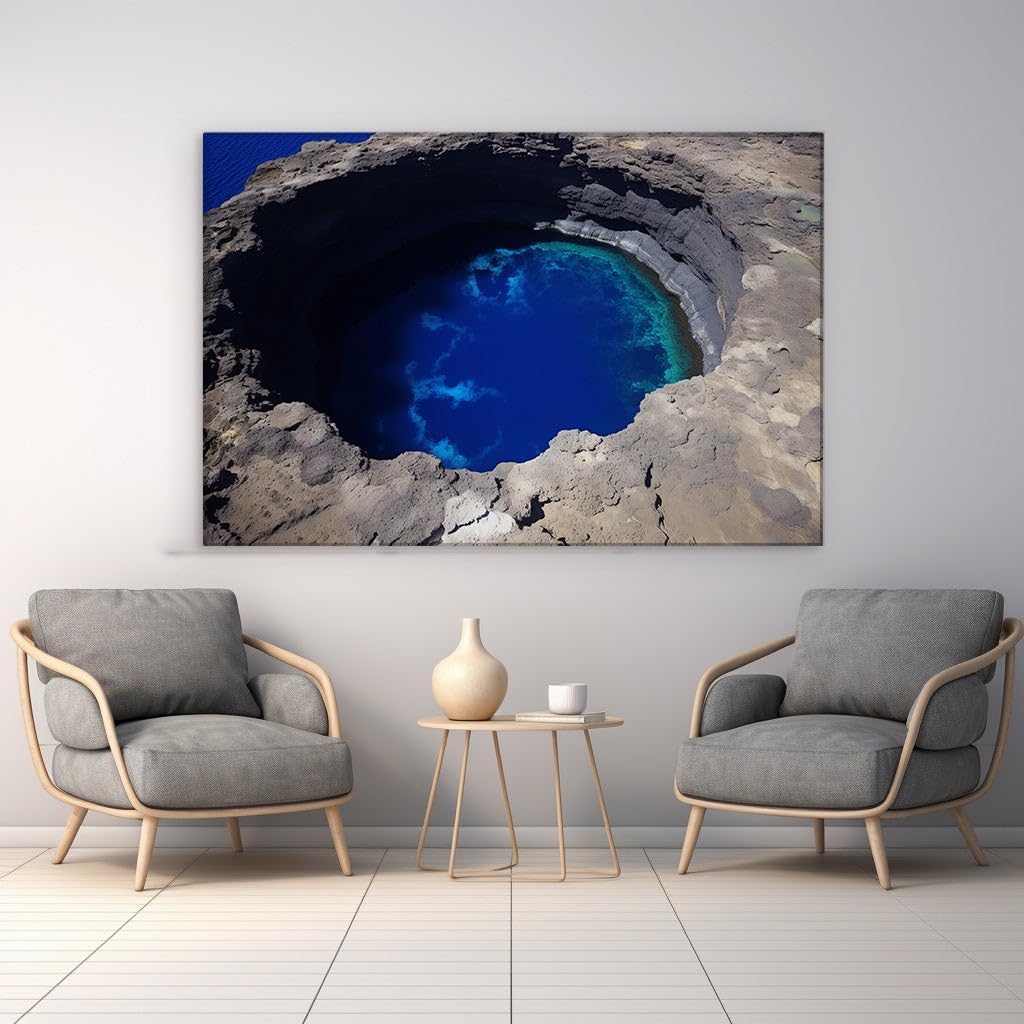 Canvas for Living room. Mystic Blue Serenity: Discover the Isolated Sinkhole Oasis, 27 x 18 inch Canvas Wall Art - Ready to Hang