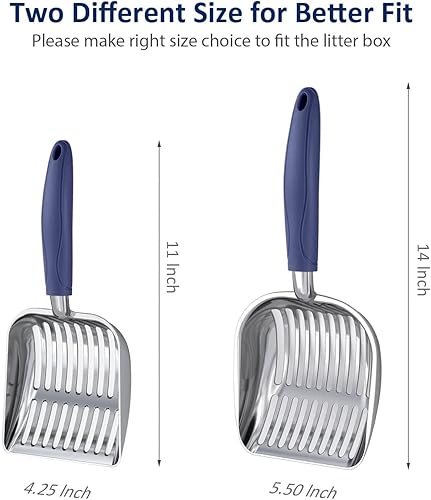 Miniatura 4 de WePet Cuchara de arena para gatos, tamiz de aleación de aluminio, pala de metal para gatitos, pala profunda, mango largo, tamizado de excrementos,