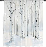 Vista 2 de Cortinas semitransparentes de abedul blanco para sala de estar, dormitorio, puertas francesas, ventana de 84 pulgadas de largo, acuarela, invierno
