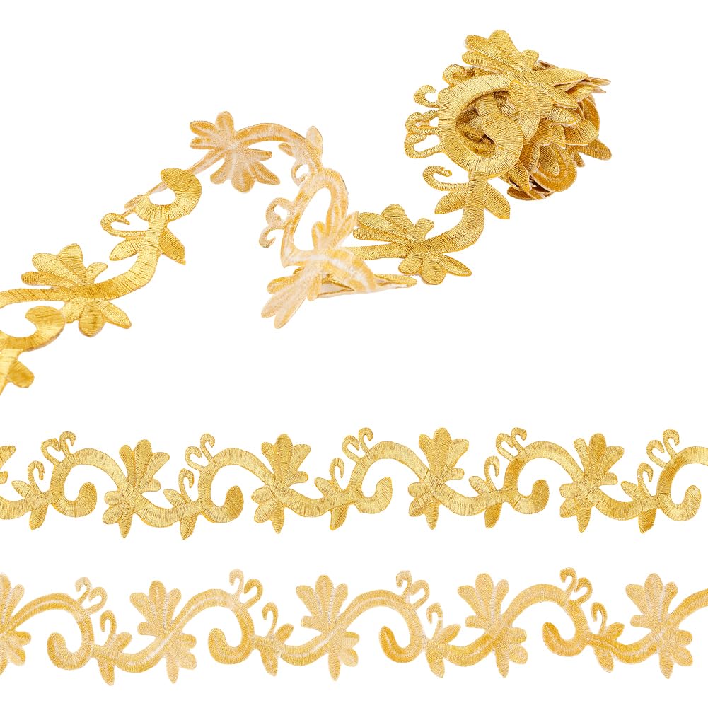 FINGERINSPIRE 1 Roll 1 Yard 45mm Embroidered Floral Trim Applique Iron On Vintage Golden Vine Pattern Lace Sewing Flower Pattern Trim for DIY Craft Clothing Gift Wrapping