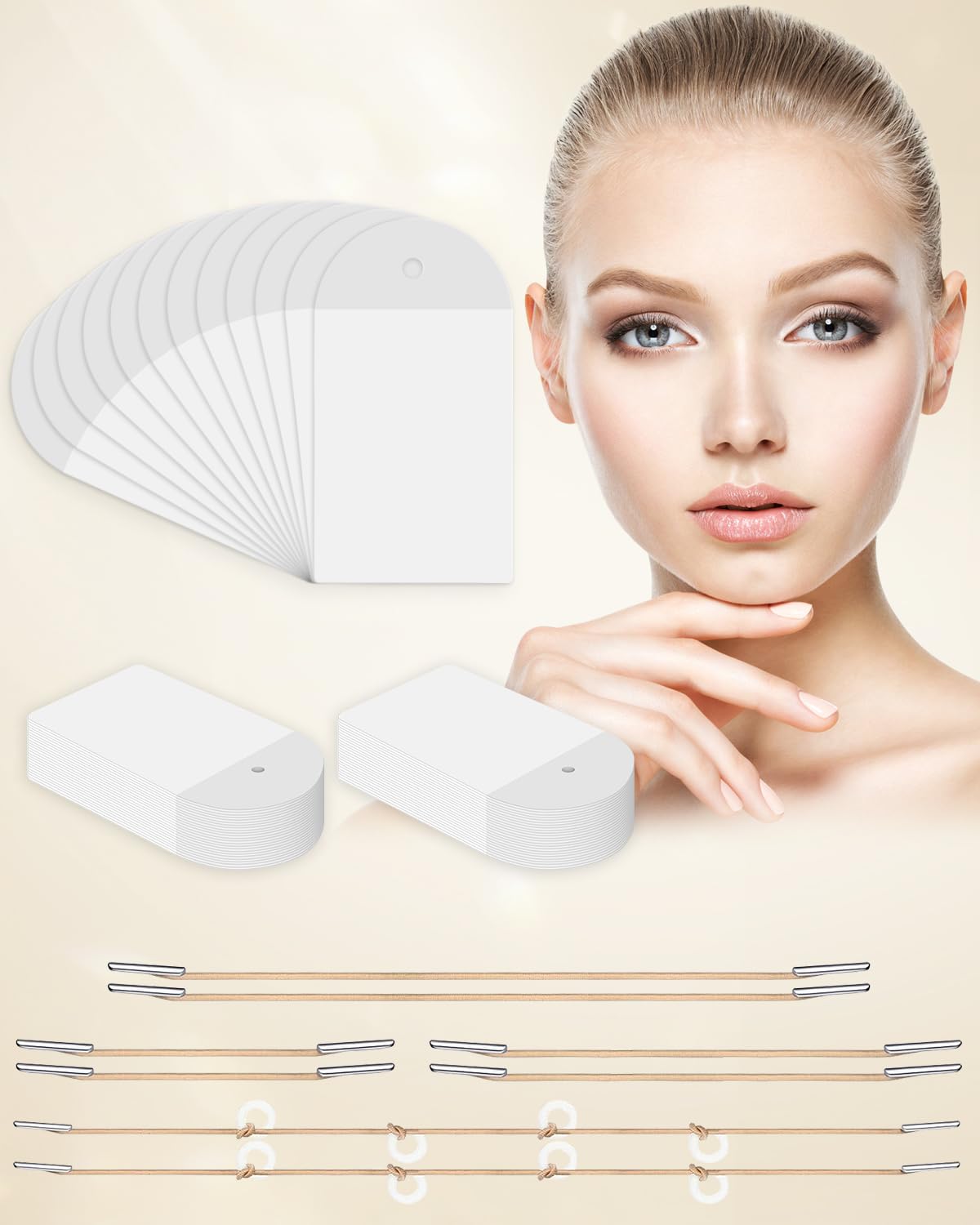 Face Lift Tape Invisible with String, 60PCS Facelift Tape for Face with 8 Bands, Instant Facial Tape Face Lift Tapes and Bands for Neck Eyes Jowls Double Chin Sagging