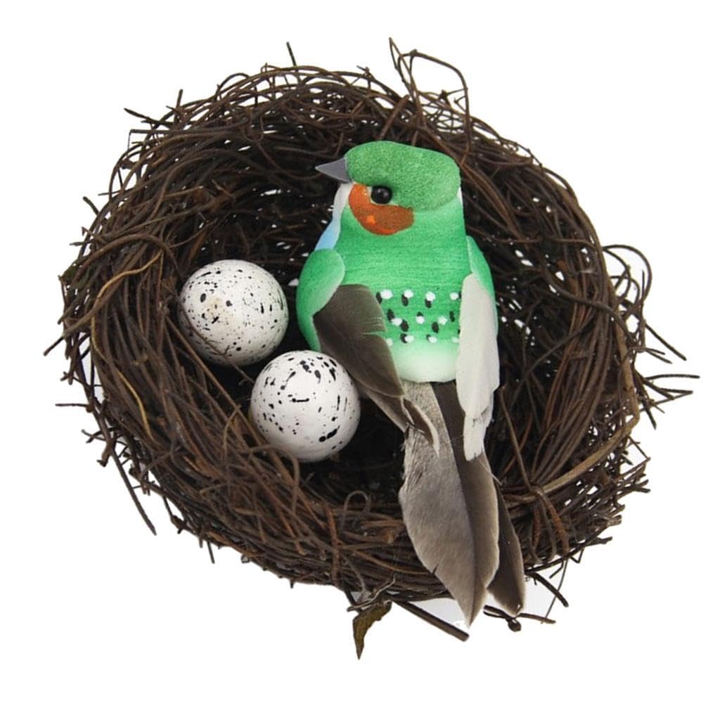 LIXSAZSE Birds Figurines Outdoor Garden Ornament Small Birds In Unique Straw Nest Garden Sculpture Tree Artificial Bird Nest Lawn Ornament Lovely Small