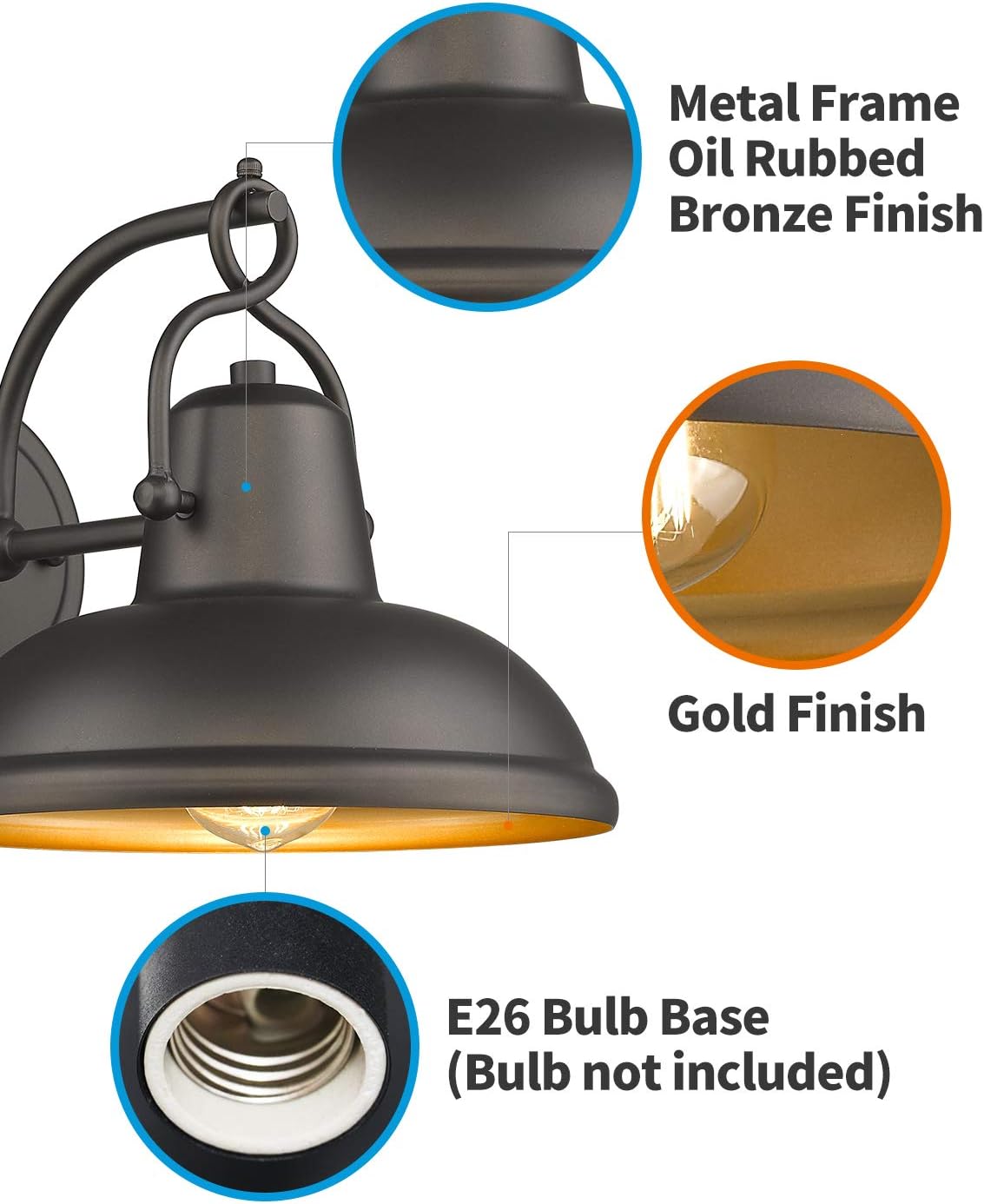 🔥 FEMILA Wall Sconce Barn Light, Industrial Vintage Farmhouse Wall Lamp Lighting, Oil Rubbed Bronze Finish, 4FY14-1W ORB
