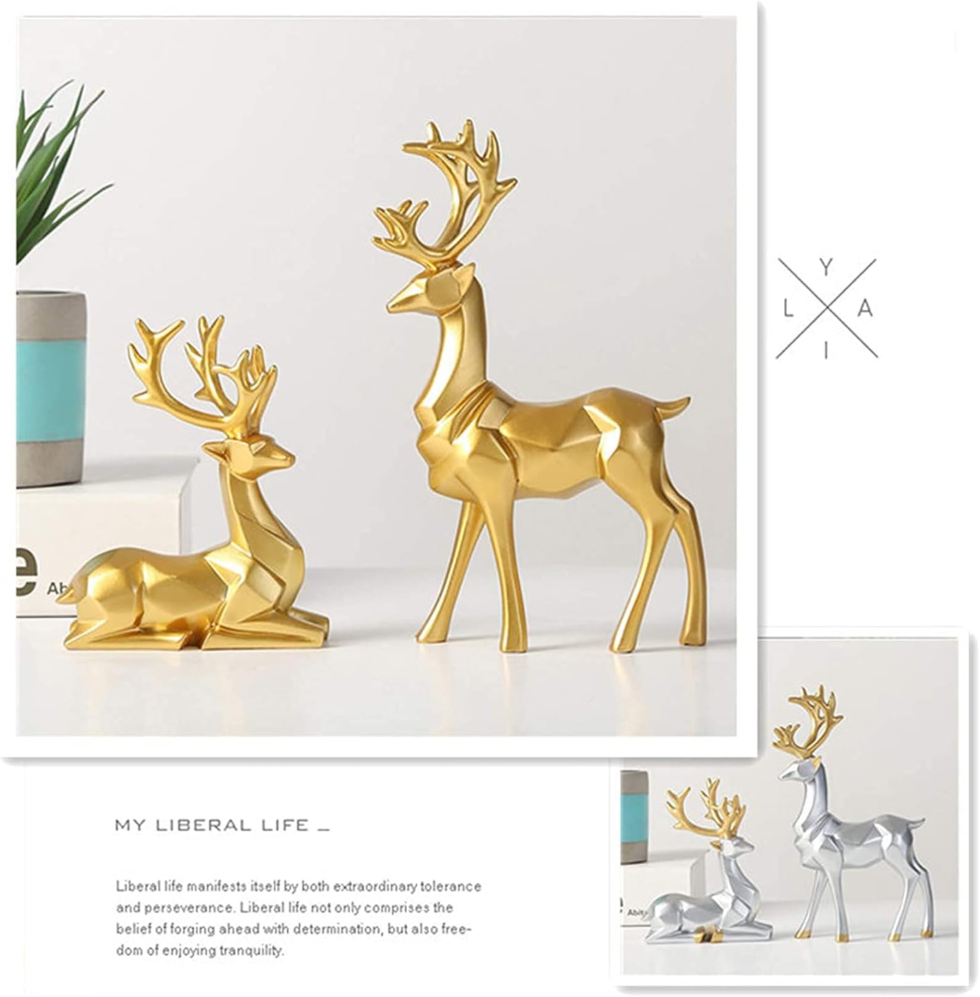 EIUY Nordic Style Origami Elk,Resin Sitting Standing Deer Statues, Creative Craft Reindeer Figurines，Ornaments Living Room TV Cabinet Wine Cabinet Gifts for Home Decoration One Pair (Black) image 2