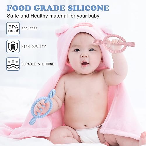 Miniatura 3 de Juguetes de dentición para bebés con mango de fácil agarre, cepillo de dientes infantil de silicona, texturizado en ambos lados ayuda a masaje,