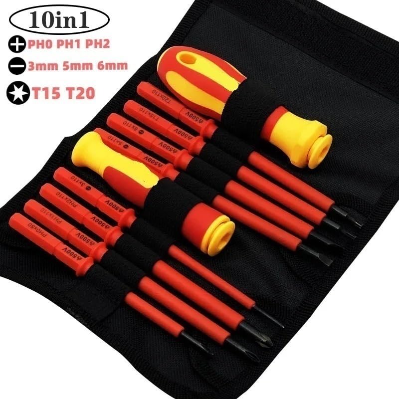 BADALO Insulated Magnetic screwdriver set Phillips Torx Screw Driver Bits home repair electrician screwdriver set Hand Tools (Color : 10 in 1) - Image 2