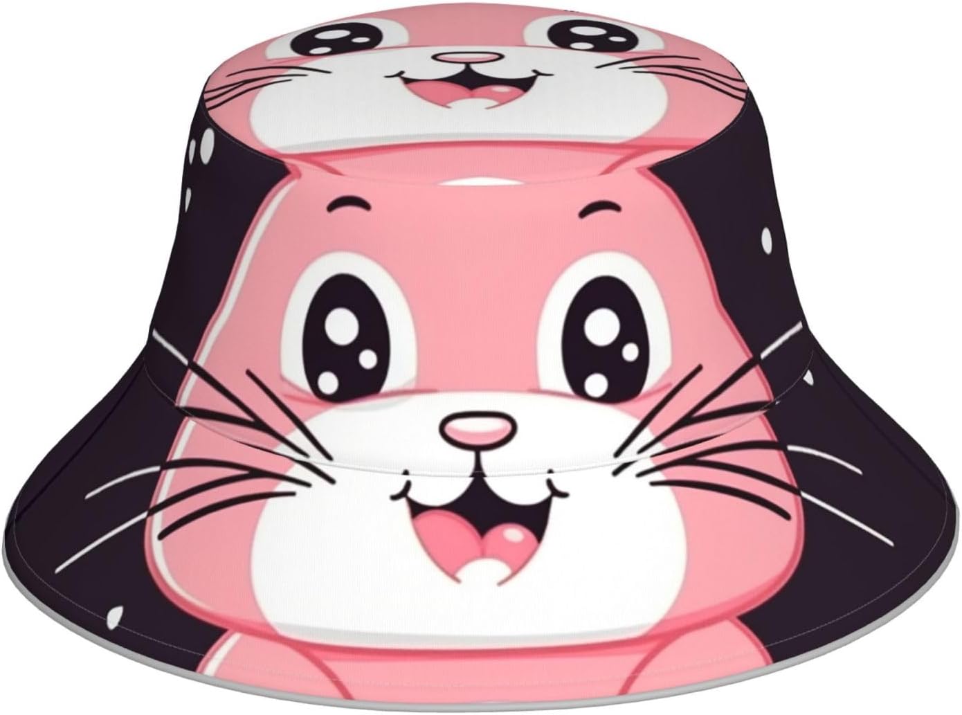 Cute Cartoon Rabbit Bucket Hats for Women Men Sun Hat Fisherman Hats Travel Beach Hat Summer Fishing Cap Black