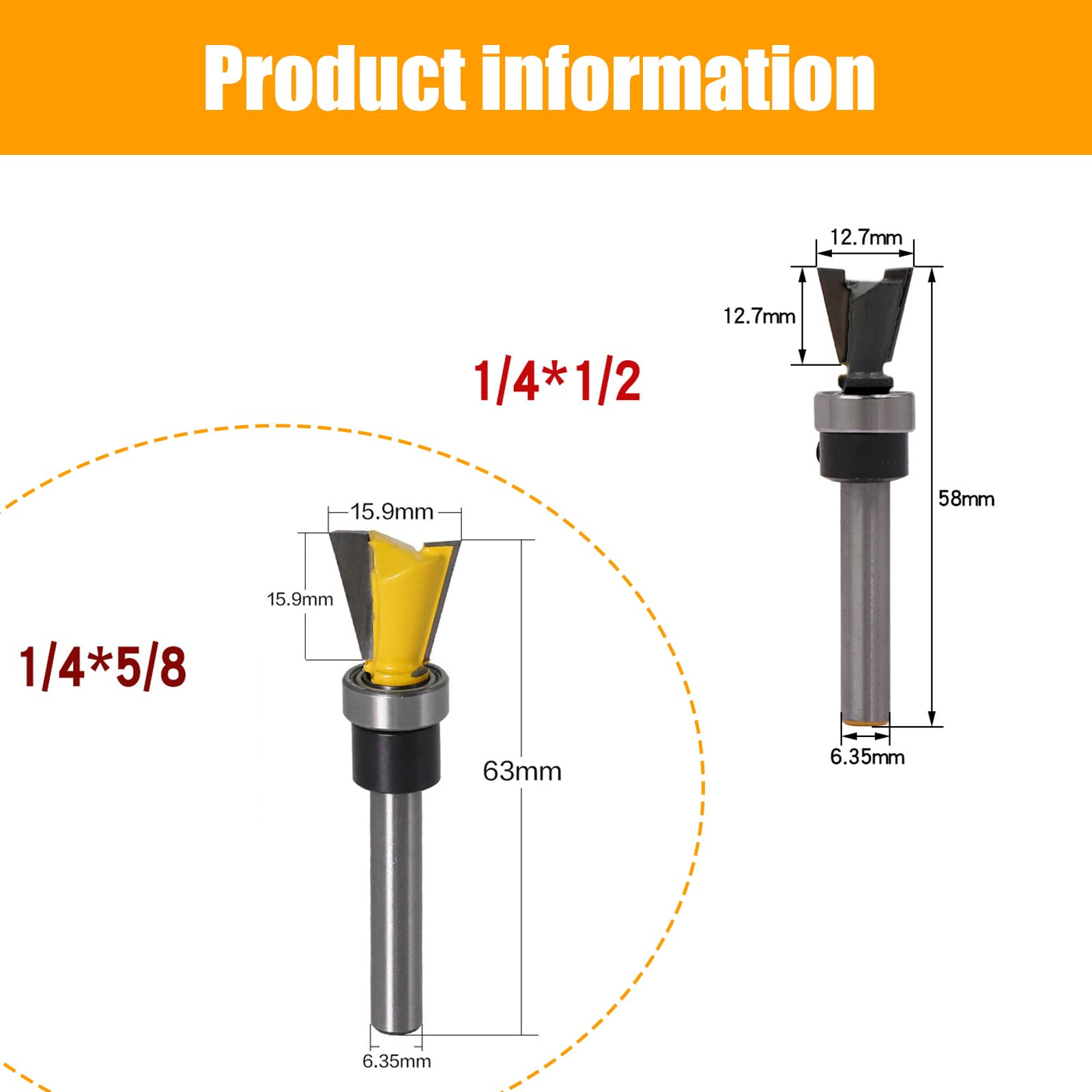 2 Pieces Dovetail Joint Bearing Router Bit Set - Image 2