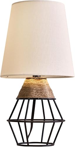 Miniatura 7 de G-SAFAVA Lámpara de mesa moderna industrial de metal de ratán negro de 13 pulgadas, base hueca, pequeña, para sala de estar, dormitorio, oficina,