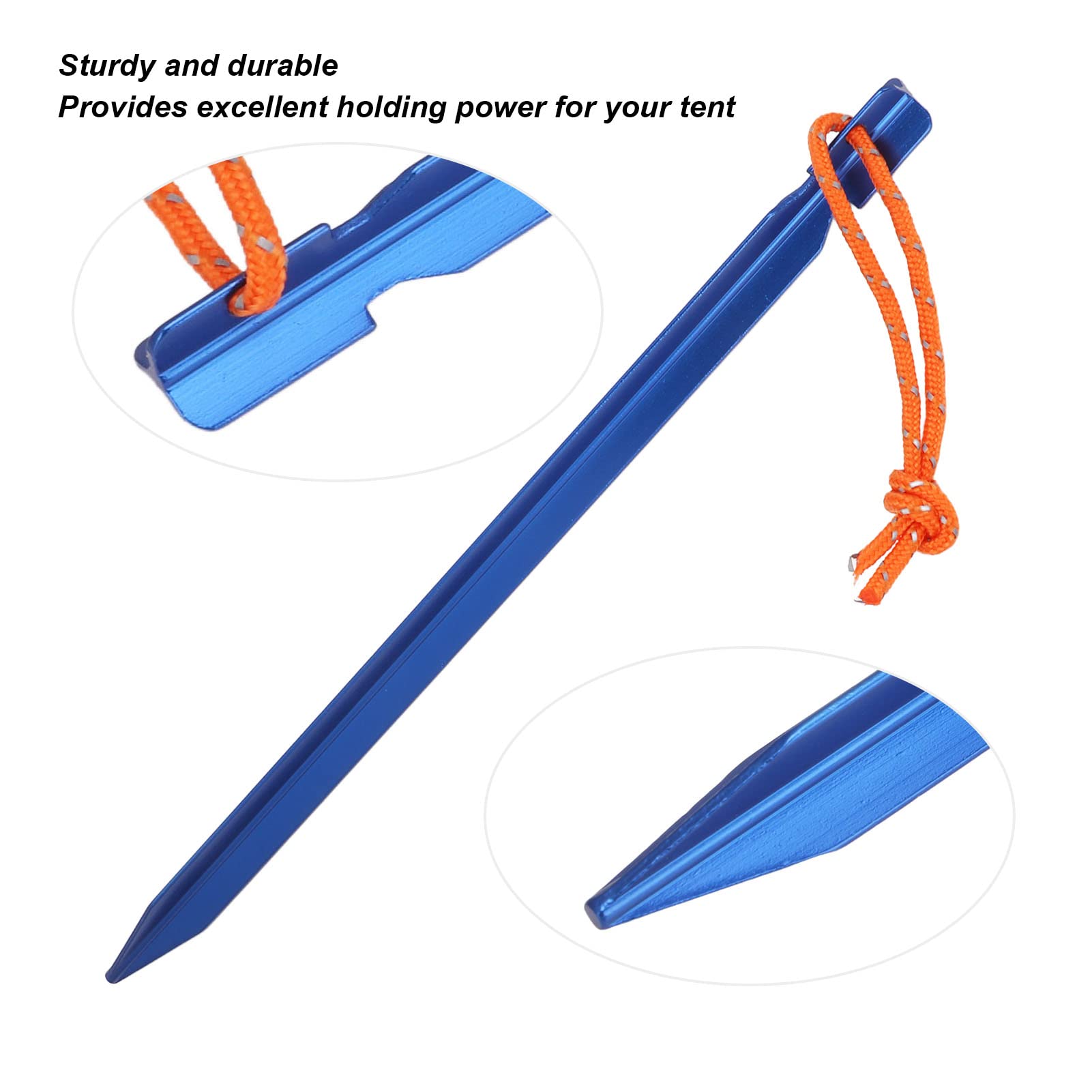20 pezzi Picchetti per tende a forma di V, robusti, in lega di alluminio con corde per tettoie da campeggio all’aperto, picchetti da giardino impermeabili lunghi 9 pollici per cond (Blu)
