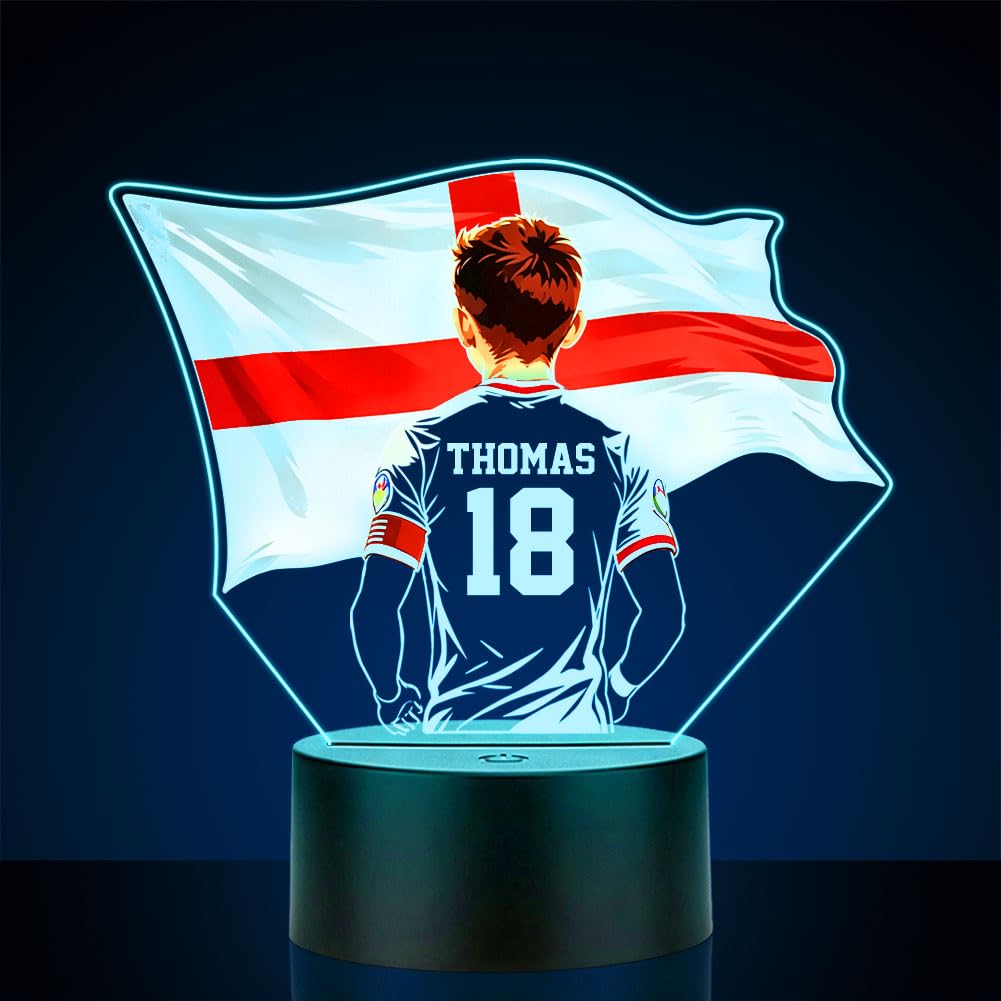 Personalized Soccer Player National Flag Night Light, Custom Name and Jersey Number, LED Lamp, 16 Million Colors, App Control, Multiple Changing Modes, Gift for Boys, Teens, and Adults