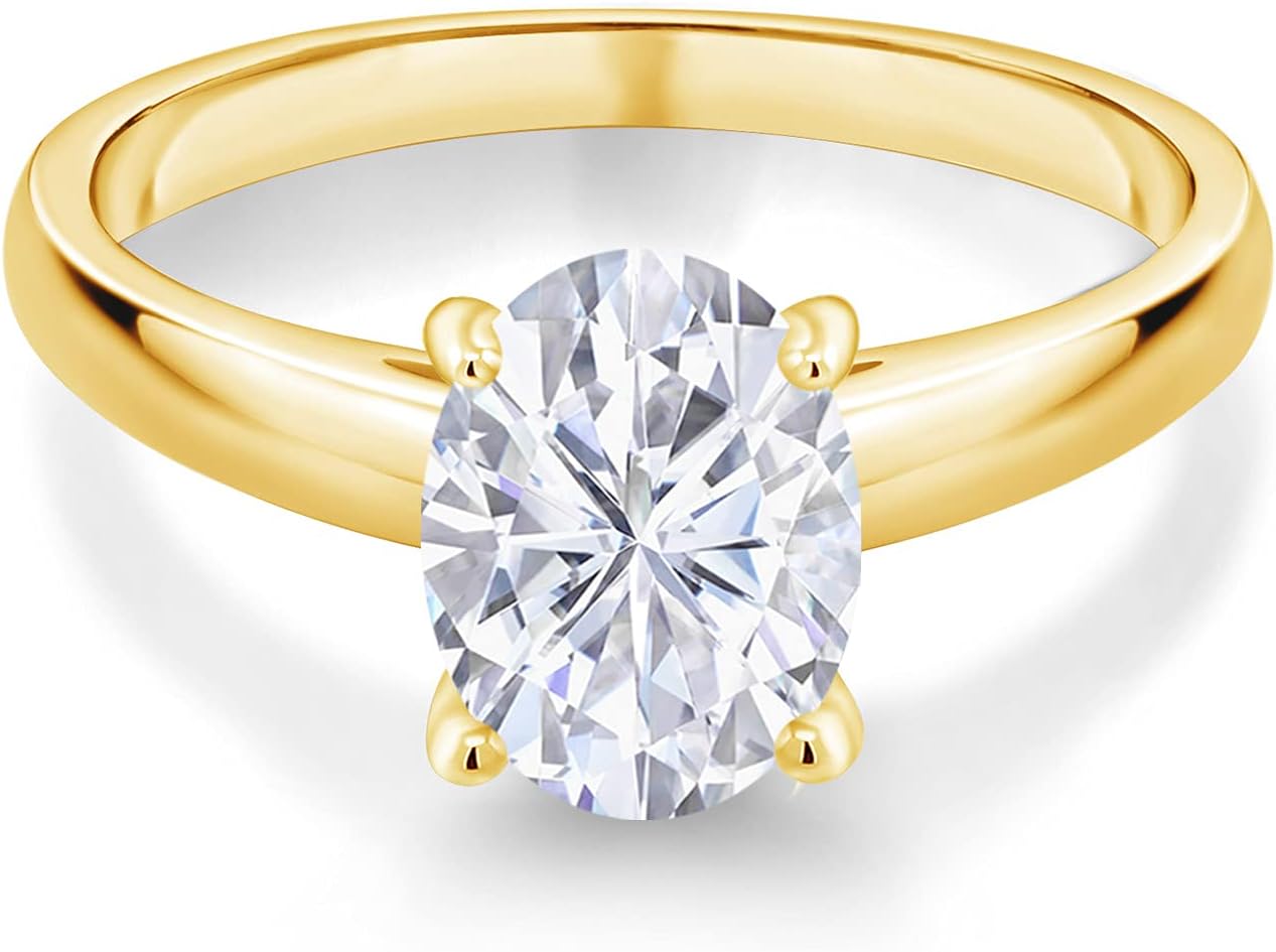 Gem Stone King 10K Yellow Gold Oval Solitaire Engagement Ring | 9X7MM Oval Gemstone Birthstone | Wedding Anniversary Promise Gold Ring For Women | Size 5-9