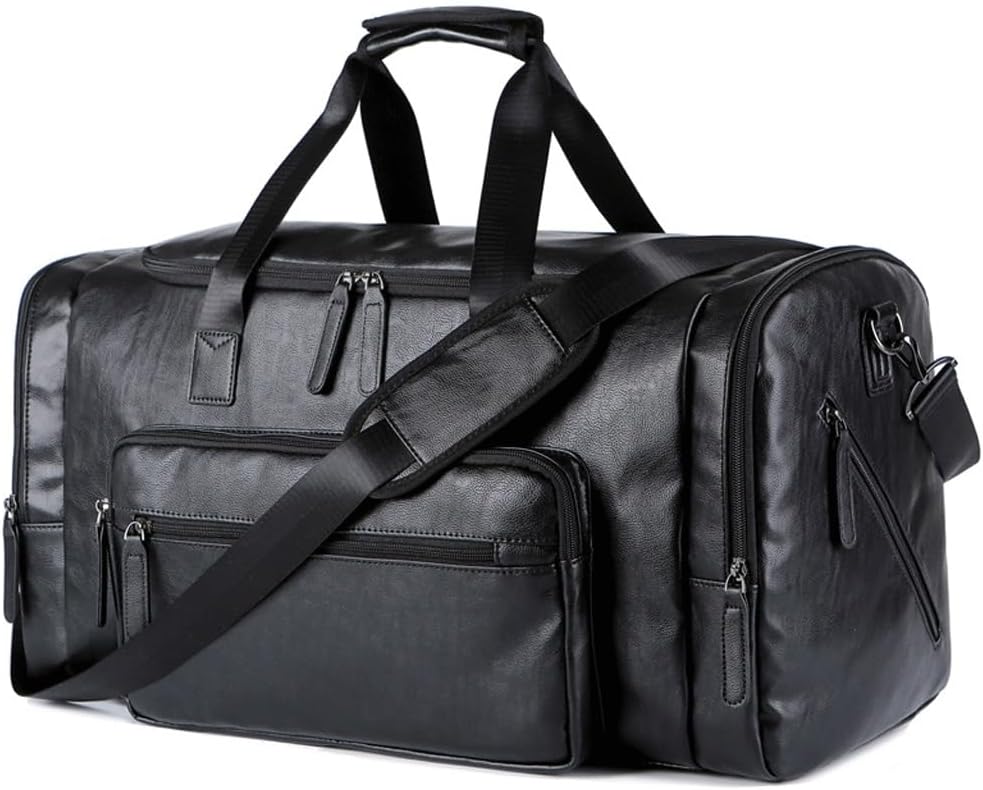 Men's Pu Leather Travel Bag Lychee Print Retro Travel Handbag Single Shoulder Crossbody Luggage Bag