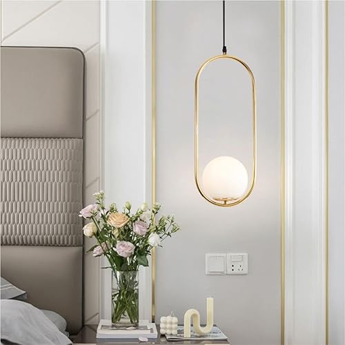 Miniatura 7 de KCO Lámpara colgante de 1 globo de luz, moderna iluminación colgante ajustable de mediados de siglo, luz colgante dorada con globo de vidrio
