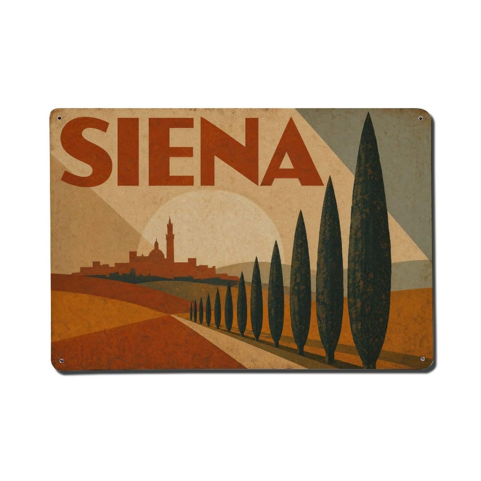 Huiyhb 8X12inch(20X30cm) Vintage Travel Siena Cypress Trees Landscape Tuscan Italy Metal Tin Sign