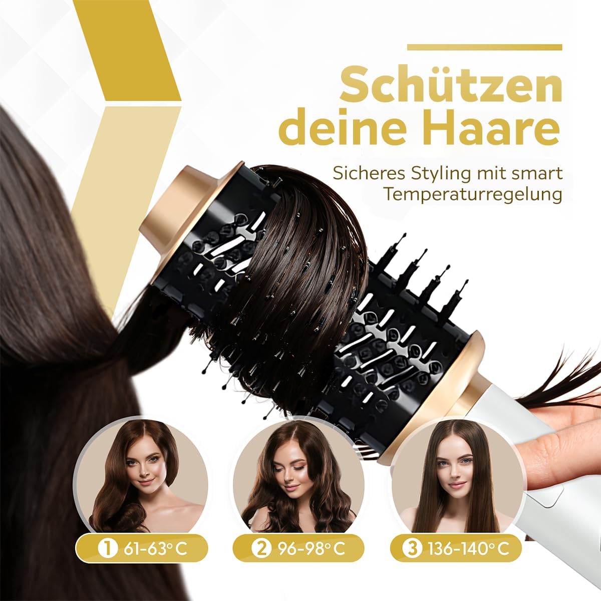 Fleau Beauty Haarbürste – PRO Edition – Multistyler – Lockenbürste – Airstyler – Stylingbürste – Hairstyler – 6 in 1 Set – Weiß