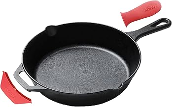 Keleday Cast Iron Skillet 10 Inch Pre-Seasoned Cast Iron Pan with Silicone Handle Large Frying Pan Indoor and Outdoor Use Oven Safe Skillet Cast Iron Cookware Griddle Pan