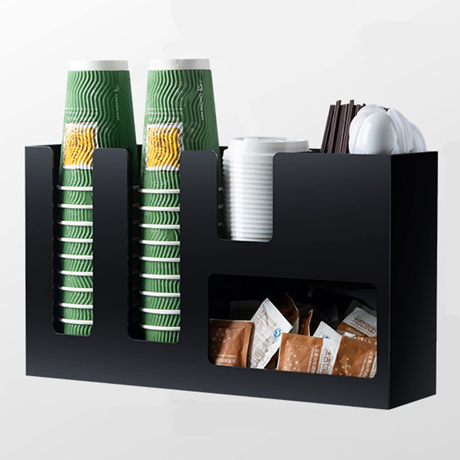 AP.DISHU Cup and Lid Organizer and Breakroom and Coffee Condiment Organizer, 5 Compartment, Upright Breakroom Coffee Condiment and Cup Storage Organizer,Acrylic
