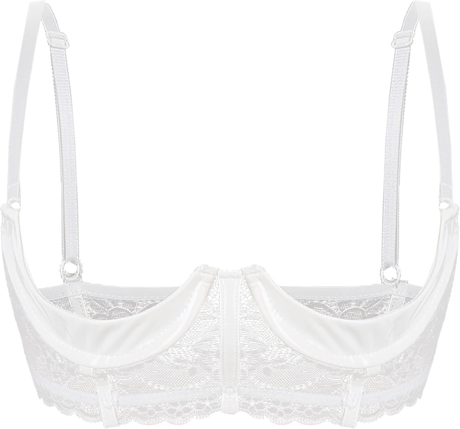 ACSUSS Womens Patent Leather 1/3 Cup Underwired Bra Floral Lace Brassiere Lingerie Underwear