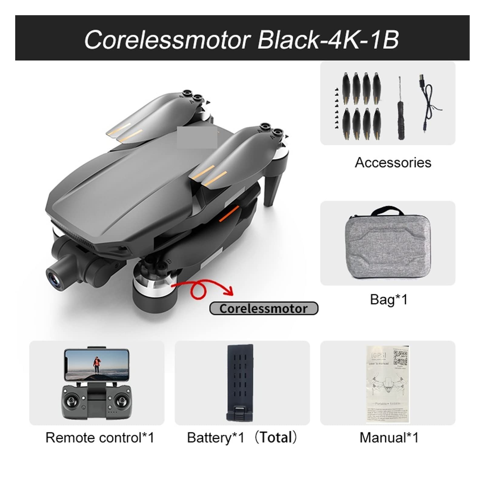 Drone Drone Profesjonalna kamera 4K HD Gimbal Dron Bezszczotkowa fotografia lotnicza WiFi FPV GPS Składane RC Quadcopter Drony (Kolor: bezszczotkowy-szary-4K-3B Rozmiar: 1) (Bezrdzeniowy Blk)