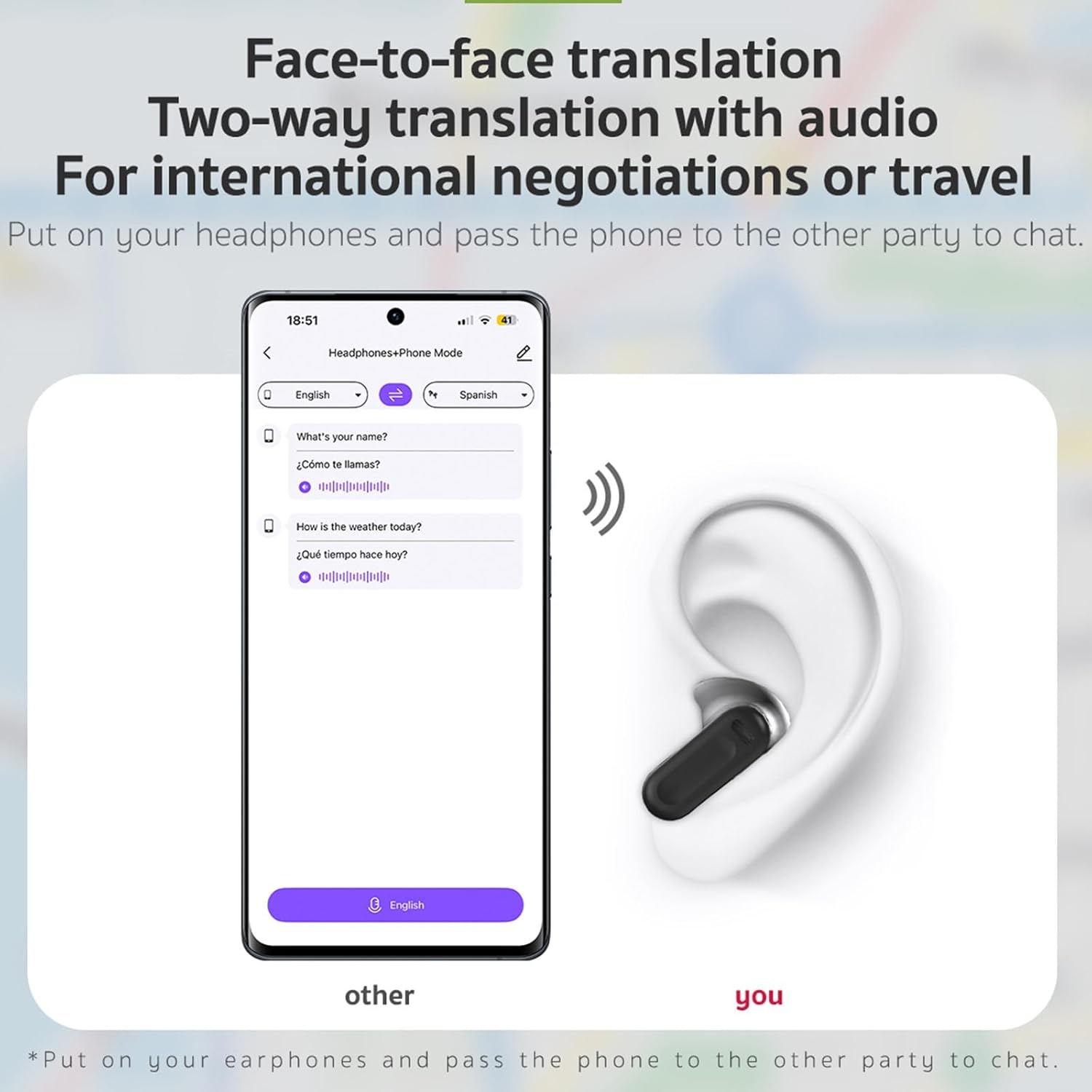 NE20 Earbuds, 2025 New NE20 AI Translation Earbuds in Real Time, Language Translator Headphones with LCD Touch Screen Audifonos Traductores Inglés Español Support 140 Languages for Travel White - Image 5