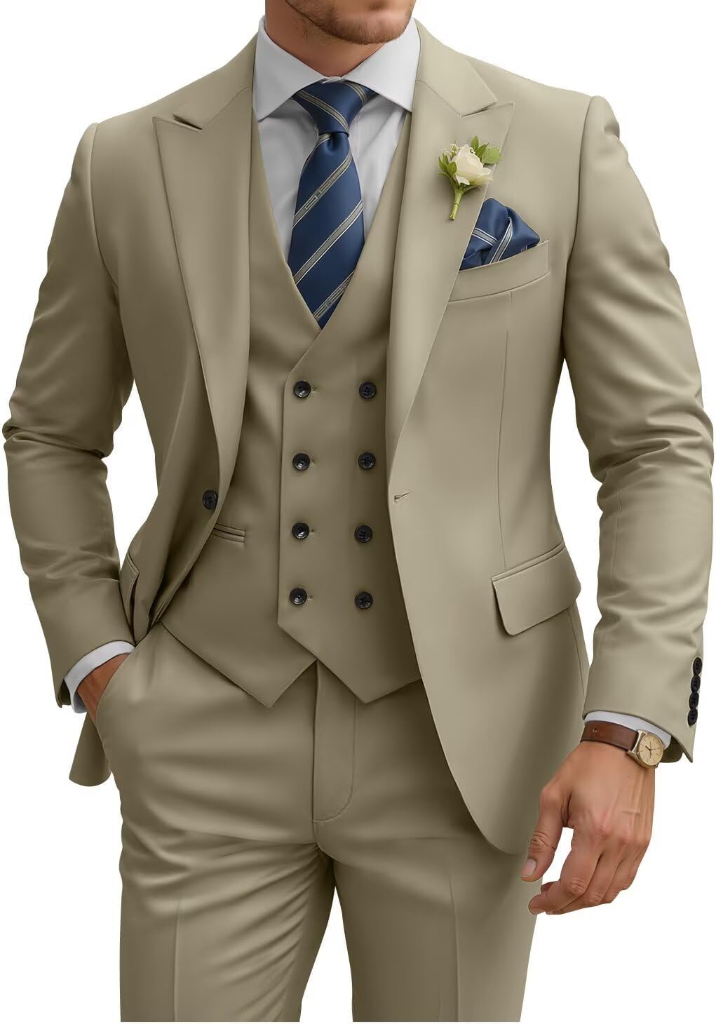 Mens Suit 3 Piece Slim Fit Suits for Men Double Breasted Suit Wedding Prom Suits Formal Business Dinner Tuxedo