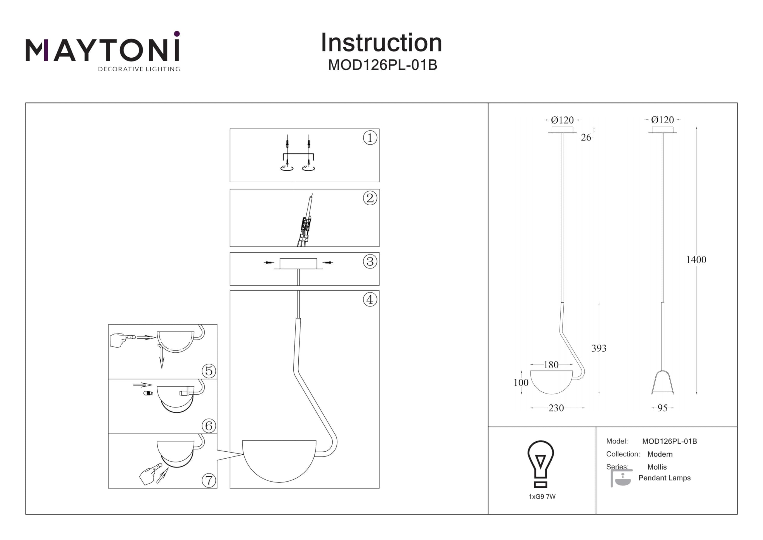 Lampada Pendente a Sospensione da Soffitto, Design Nordico, 1 luce, in Acrilico, Nera, High-Tech, Altezza Regolabile, per 1 x G9 (28W) non incl.