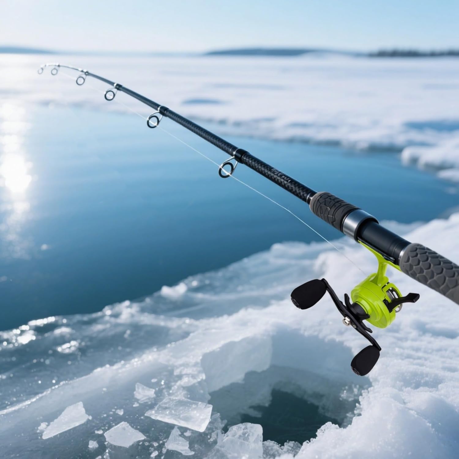 6.6 Cm (2.6 In) Inline Ice Fishing Reel Left-Handed, Aluminum Alloy And Construction Plastic Metal, 3+1 Bearing, 3.2:1 Ratio Gear, Design Seat Foot High, Green, Handle Anti-Slip
