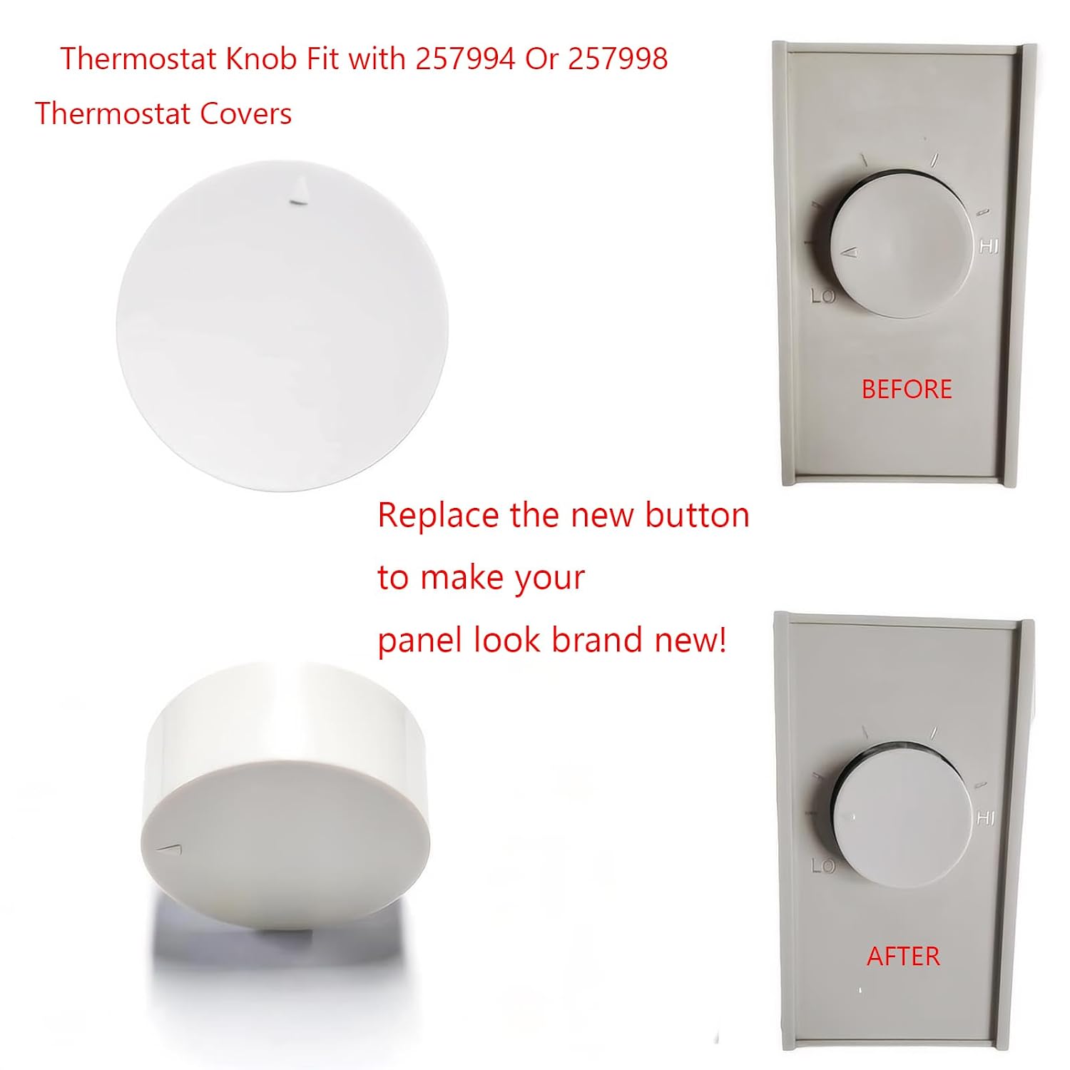 Thermostat Knob Fit with White Single or Double Pole Cover for Old Style S22 D22, White, 5pcs