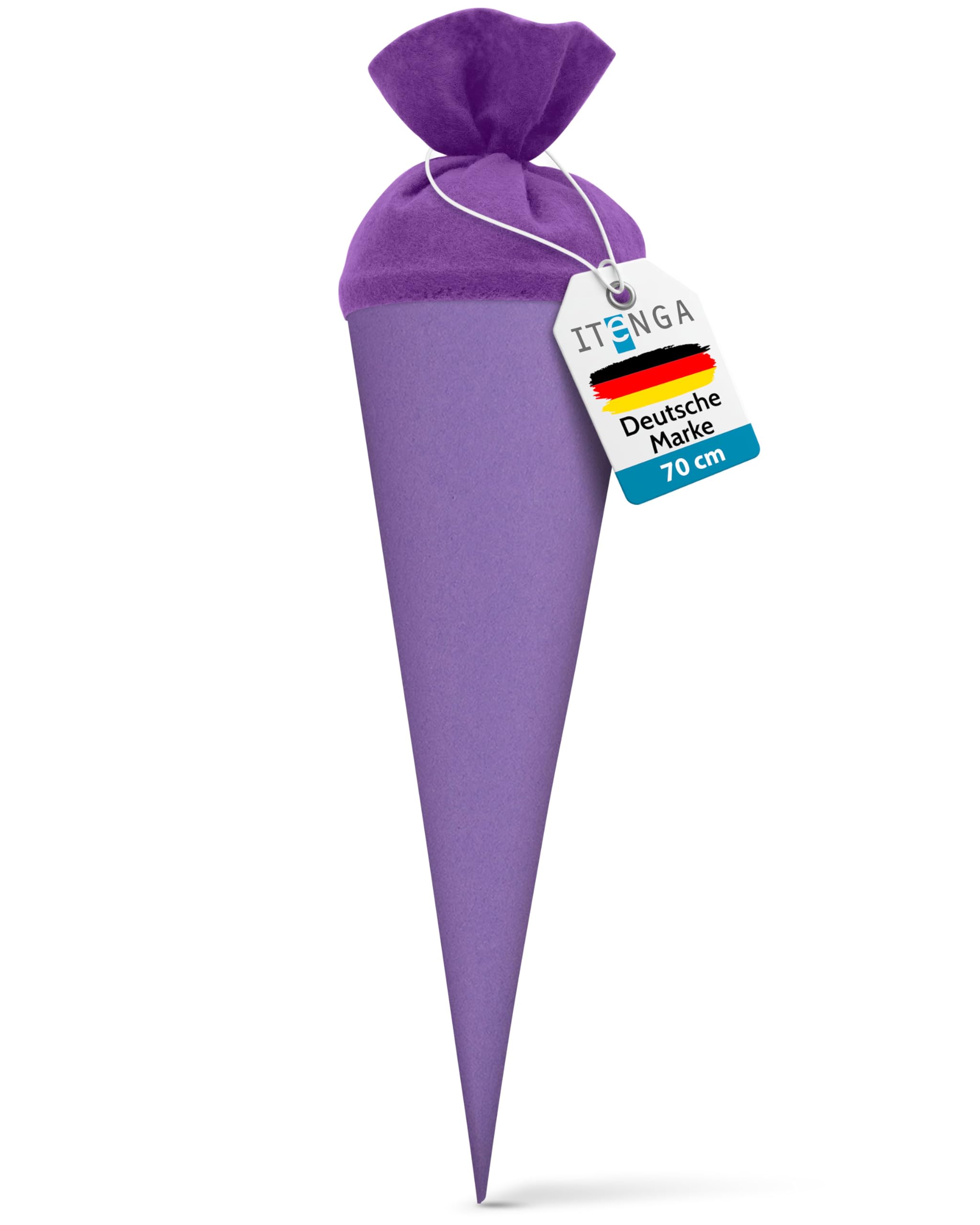 itenga Bastelschultüte Schultütenrohling Zuckertüte Schultüte 70cm rund mit und ohne Filzverschluss (Lila mit Filzverschluss)