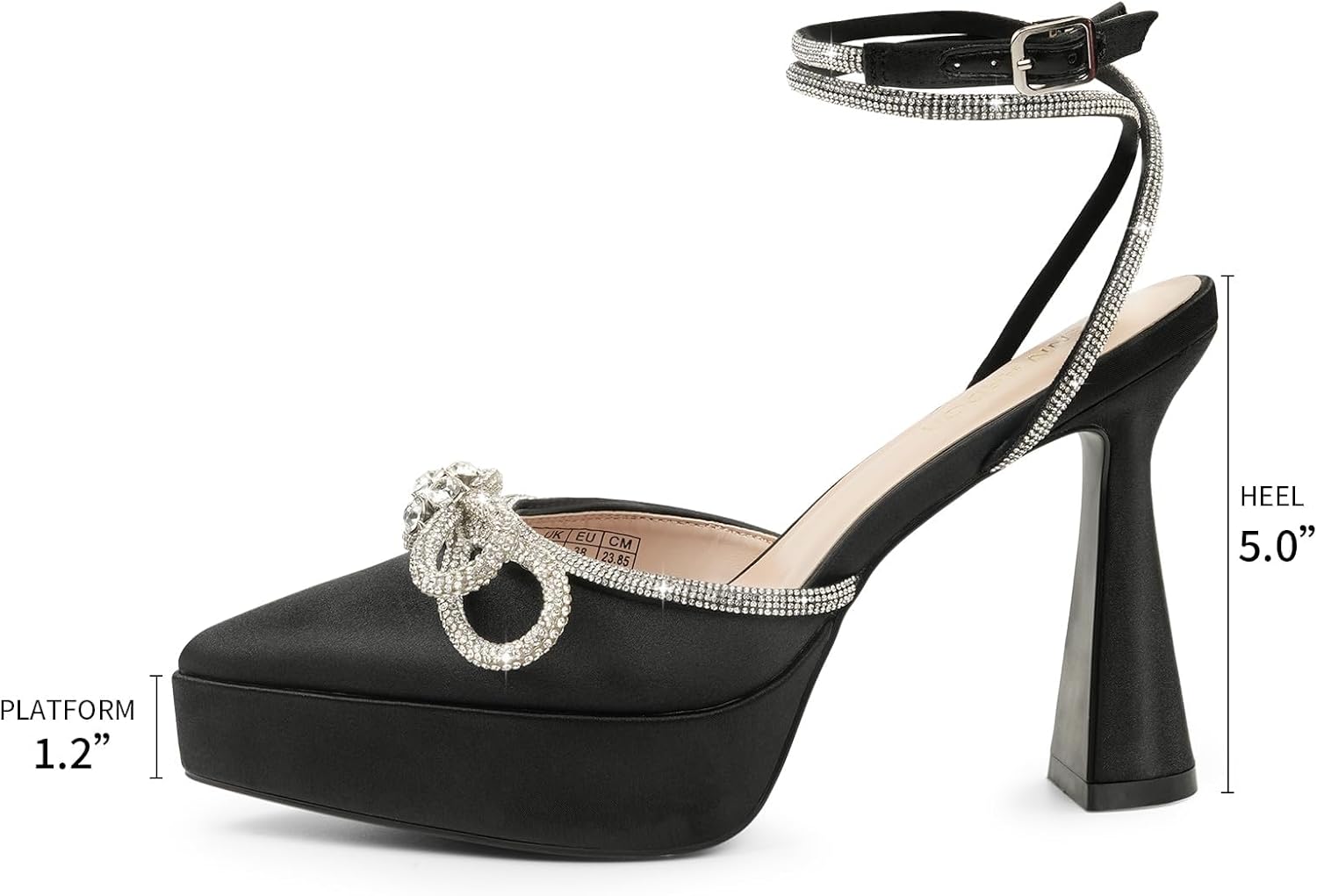 JENN ARDOR Women's Platform Heels Ankle Strap Pumps High Heeled Pointed Toe Stiletto High Heel Sandals Rhinestones Bow Knot Party Prom Dress Pumps Shoes for Women - Image 5