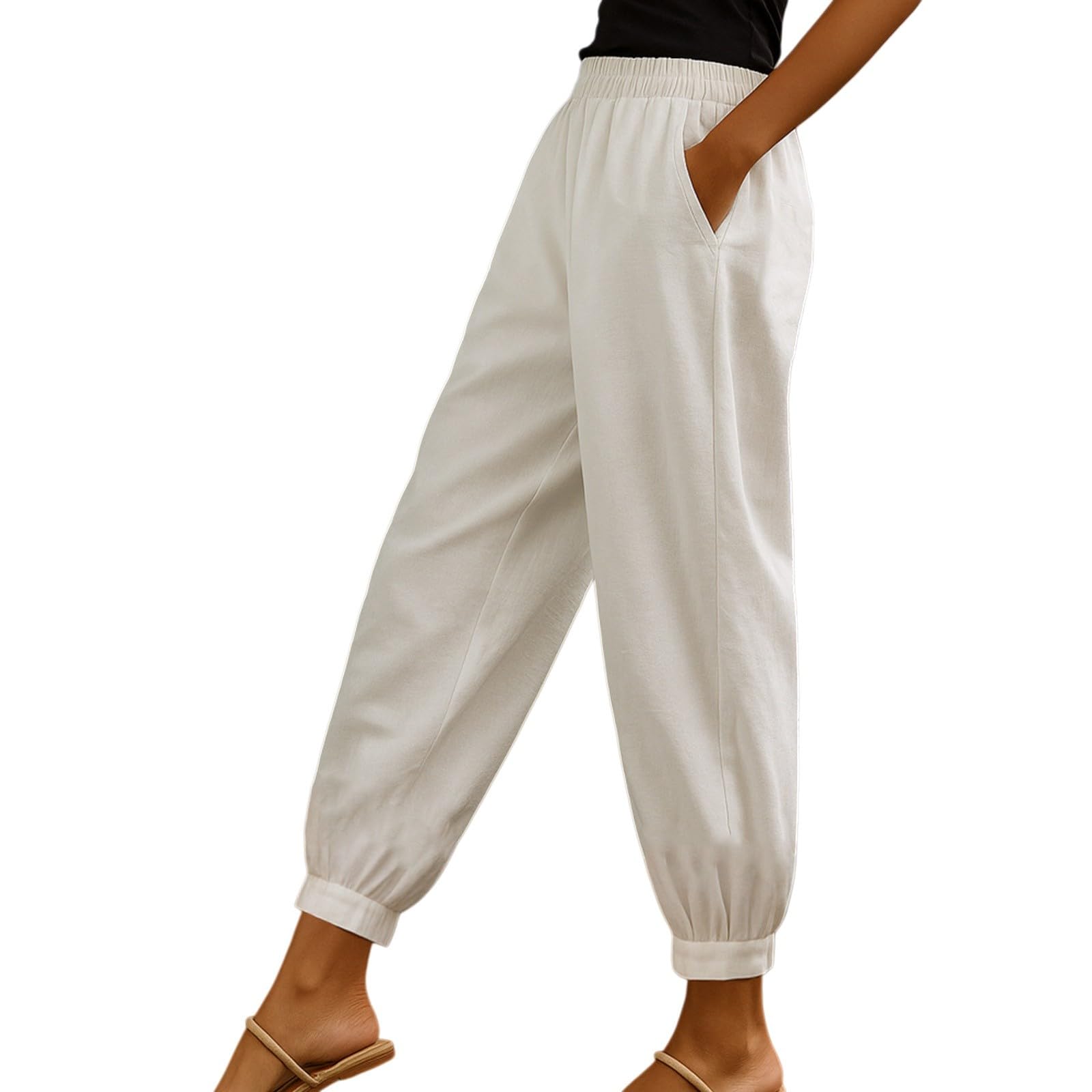Cocila Pantalon Ete Femme Leger en Coton pour Femme Coupe Ample Et Décontractée Taille Élastique Style Sarouel De Plage D Ete Léger Fluide Travail Jogging Chic Large Grande Élastique Bas