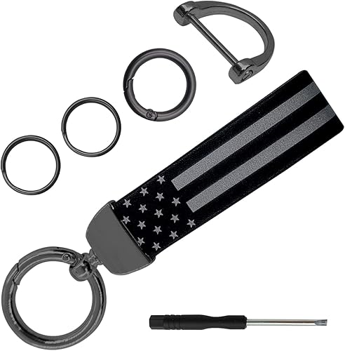 Miniatura 8 de Llavero de automóvil con bandera estadounidense con traje de aleación de zinc, llavero universal de cuero para hombres y mujeres (plateado)