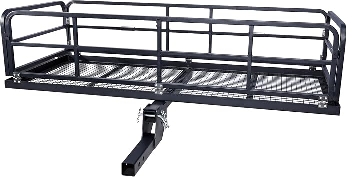 750 Lbs Folding Hitch Mount Cargo Carrier Rack, 60"X26"X13.8" Folding Rear Luggage Rack Basket, Fits 2" Receiver - Tow Hitch Cargo Rack for Camping Travel, Black