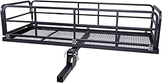 PeakPursuit 750 Lbs Folding Hitch Mount Cargo Carrier Rack, 60"X26"X13.8" Folding Rear Luggage Rack Basket, Fits 2" Receiver - Tow Hitch Cargo Rack for Camping Travel, Black