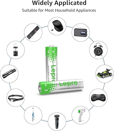 Miniatura 7 de Lepro Paquete de 24 pilas AA (embalaje resellable), pilas alcalinas doble A de 1.5 V con potencia máxima de larga duración, a prueba de fugas y