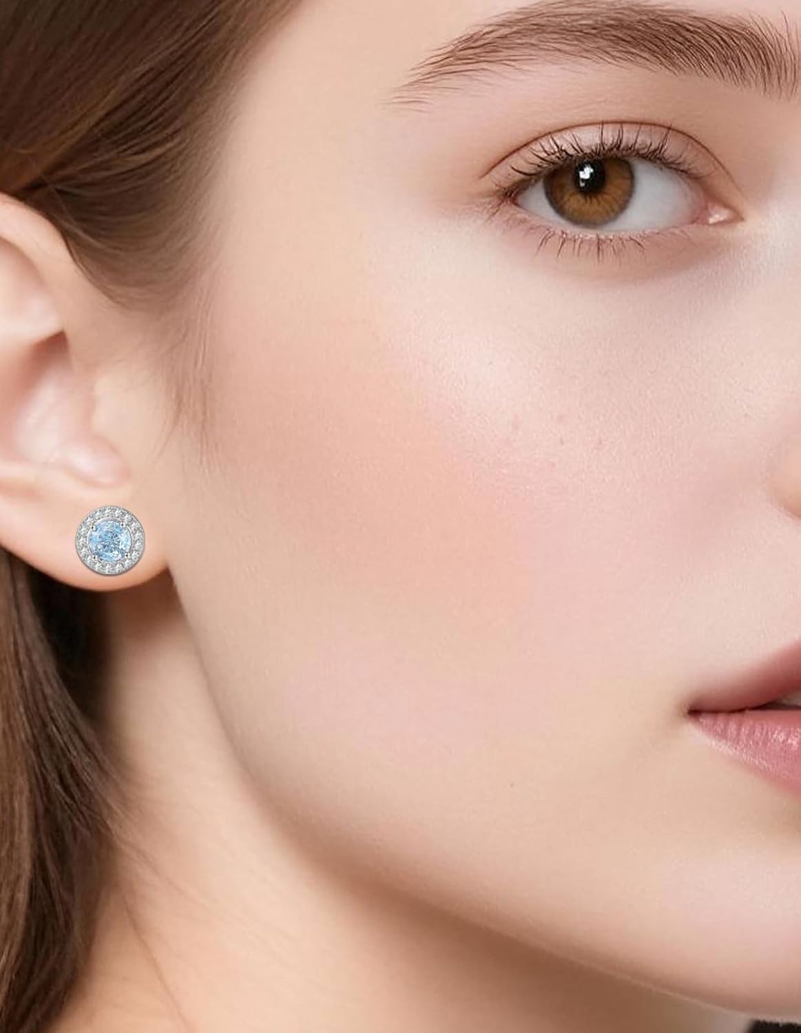 Flat Back Round Diamond Stud Earrings for Women Girls 316L Surgical Steel Non Tarnish Silver Halo Cubic Zirconia Sparkly Studs Anniversary Birthday Gifts for Her, with Gift Box - Image 3