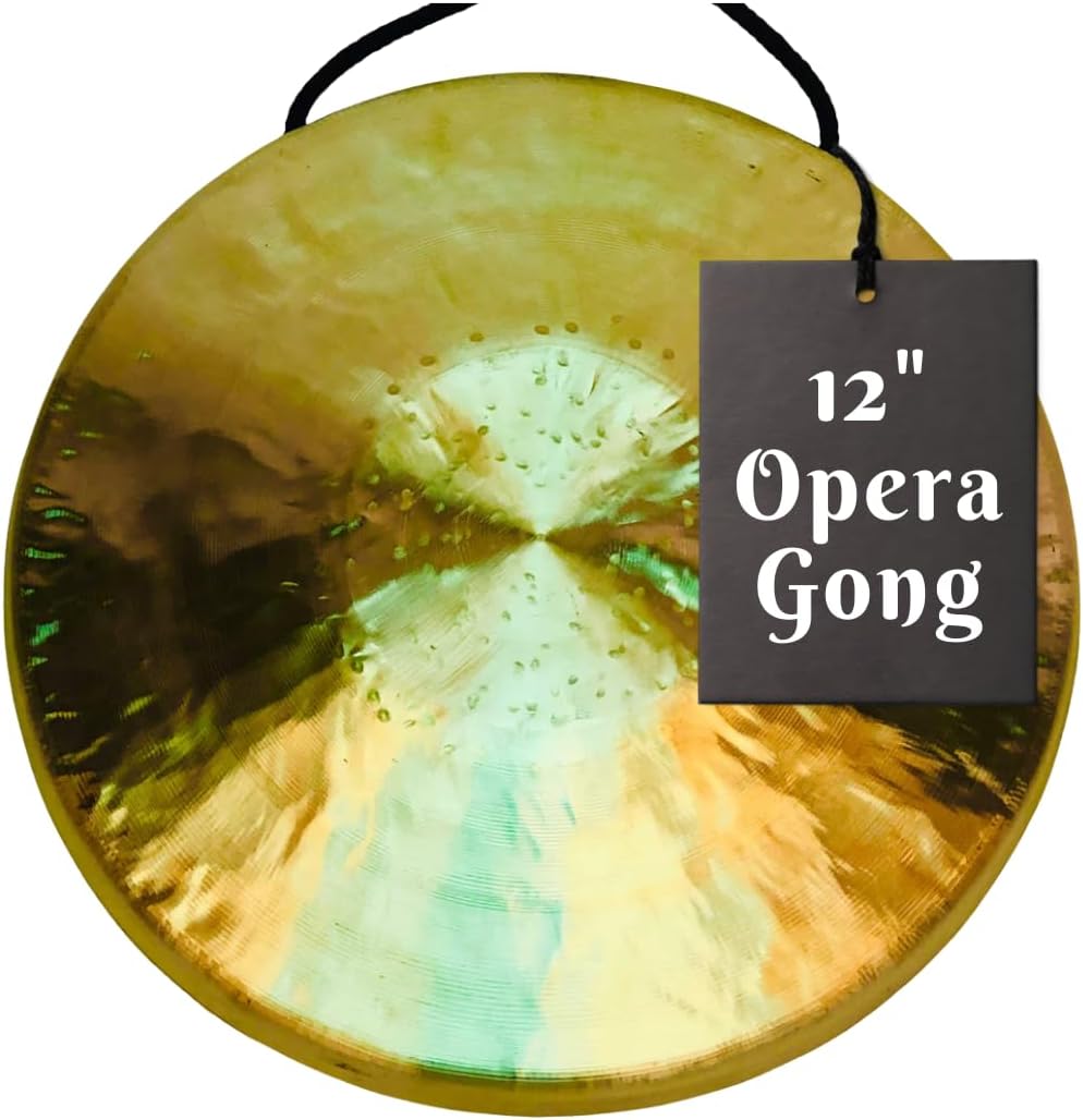 The Gong Shop Handcrafted Chinese Gong – Rich Wash & Deep Resonant Tones for Meditation, Sound Healing, Yoga or Home Decor (12" Opera Gong Fong with Mallet)