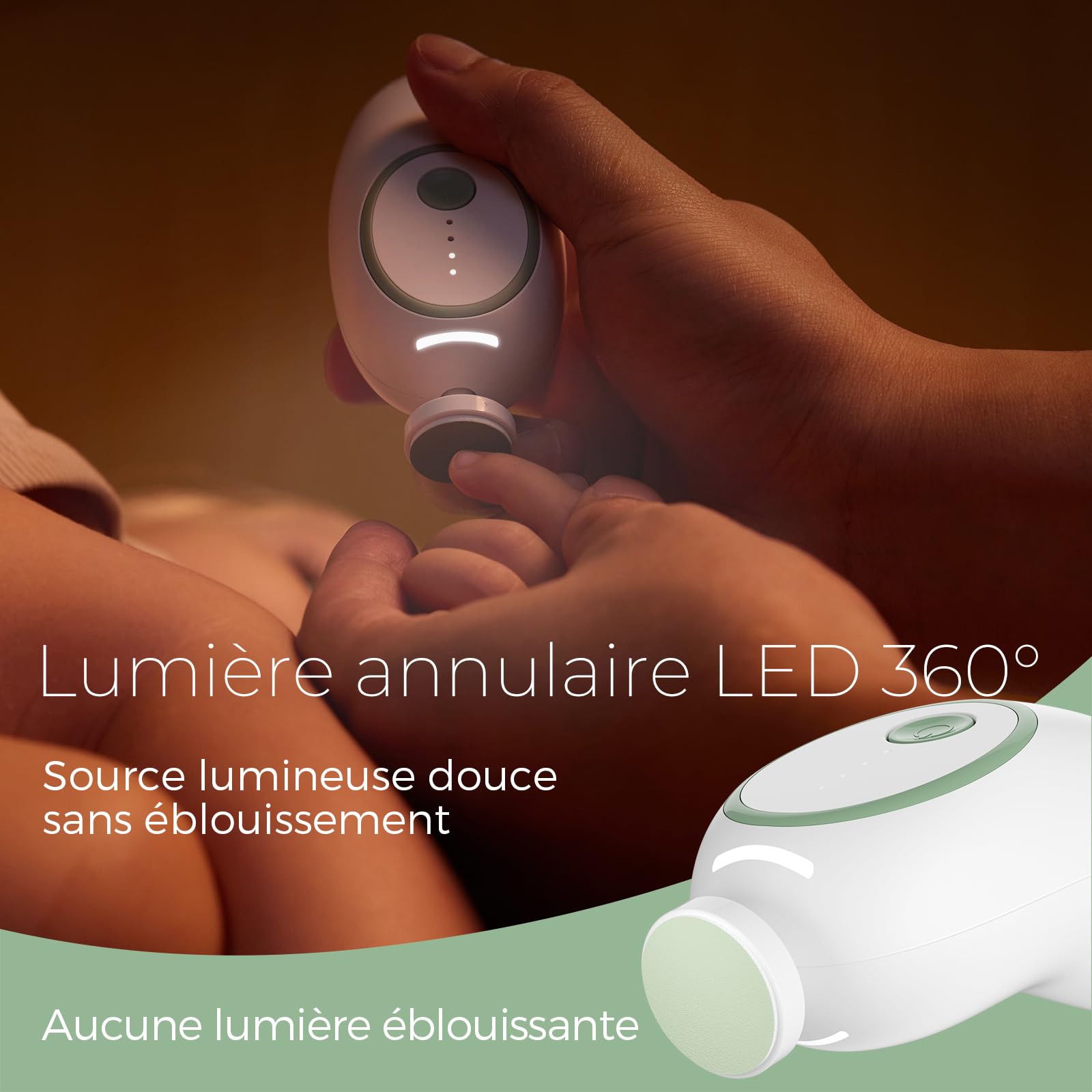Momcozy Lime à Ongles Électrique pour Bébé, Faible Bruit Coupe-Ongles Électrique avec Lumière Doux, Coupe-Ongles Électrique Rechargeable pour Soins des Ongles de Nouveau-Nés & Enfants, 7 Remplacements