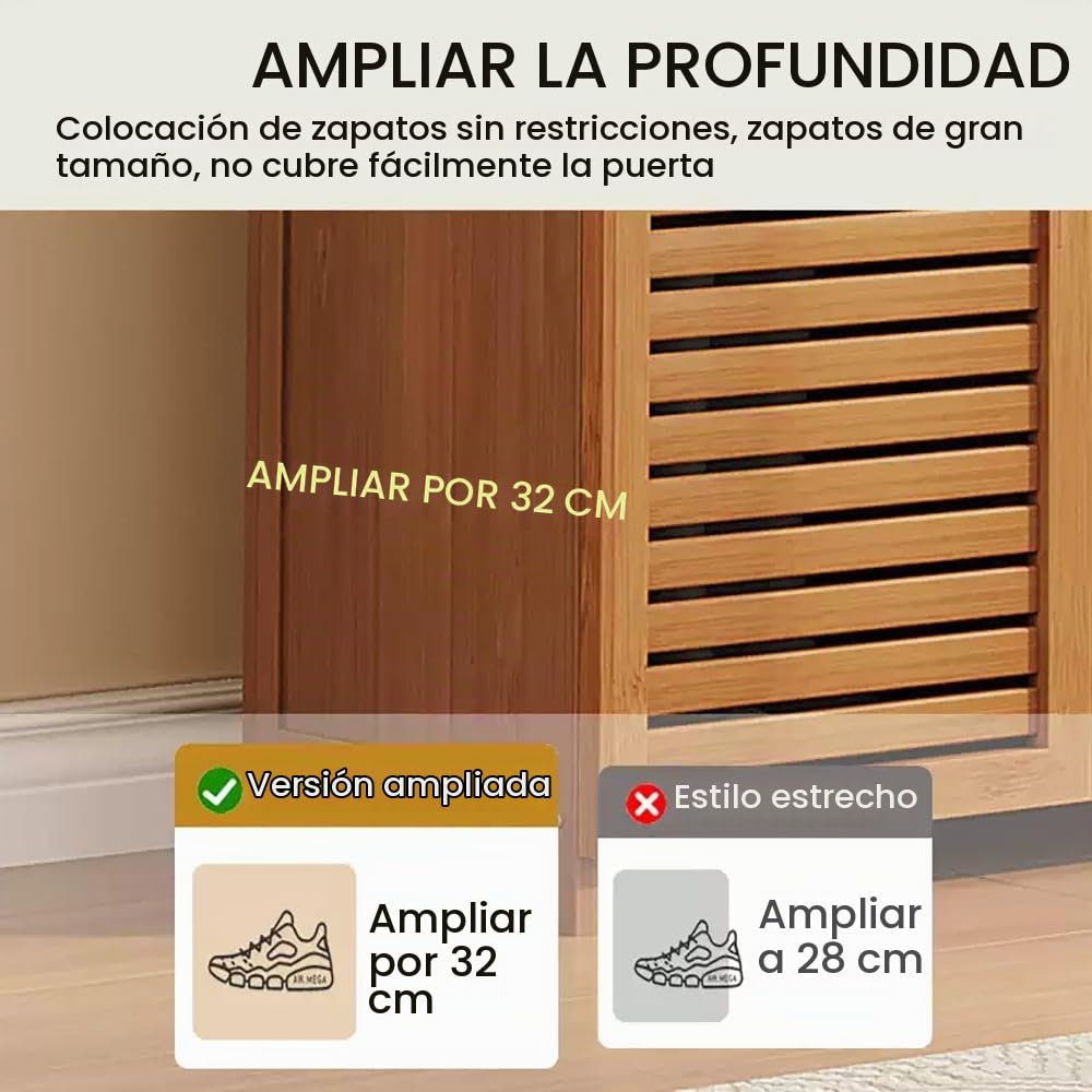 Zapatero de Bambú para Pasillo, Mueble Madera para Zapatos de 4 Puertas con Estantes y Cajón de Diseño Oriental para Entrada Recibidor 130x32x132cm